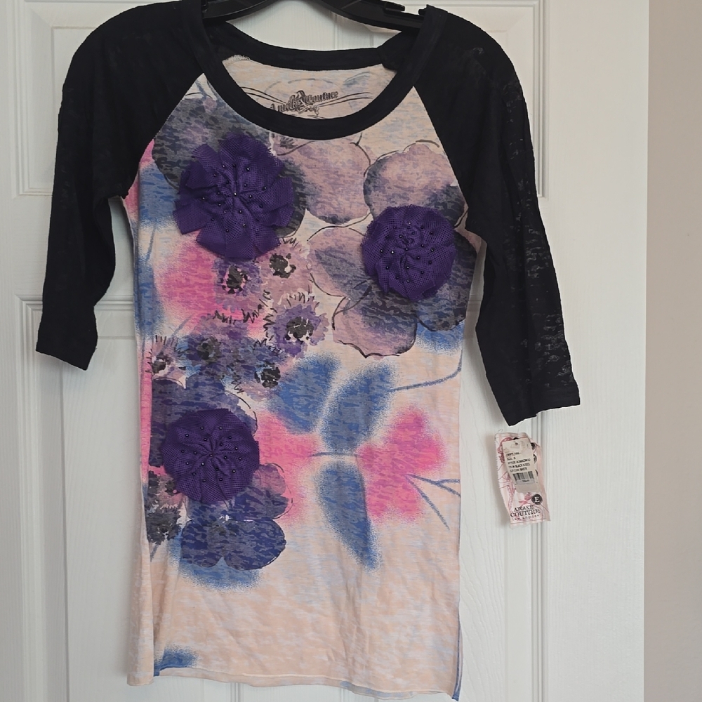 Floral Long Sleeve Top with Black Accents